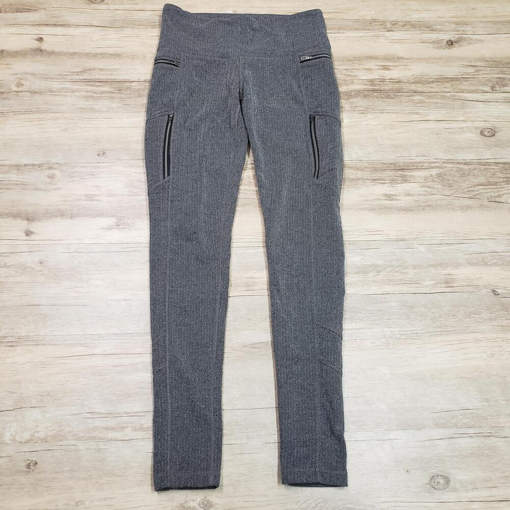 Athleta Leggings Womens Small Gray Herringbone High Rise Zip Pocket Style 243161